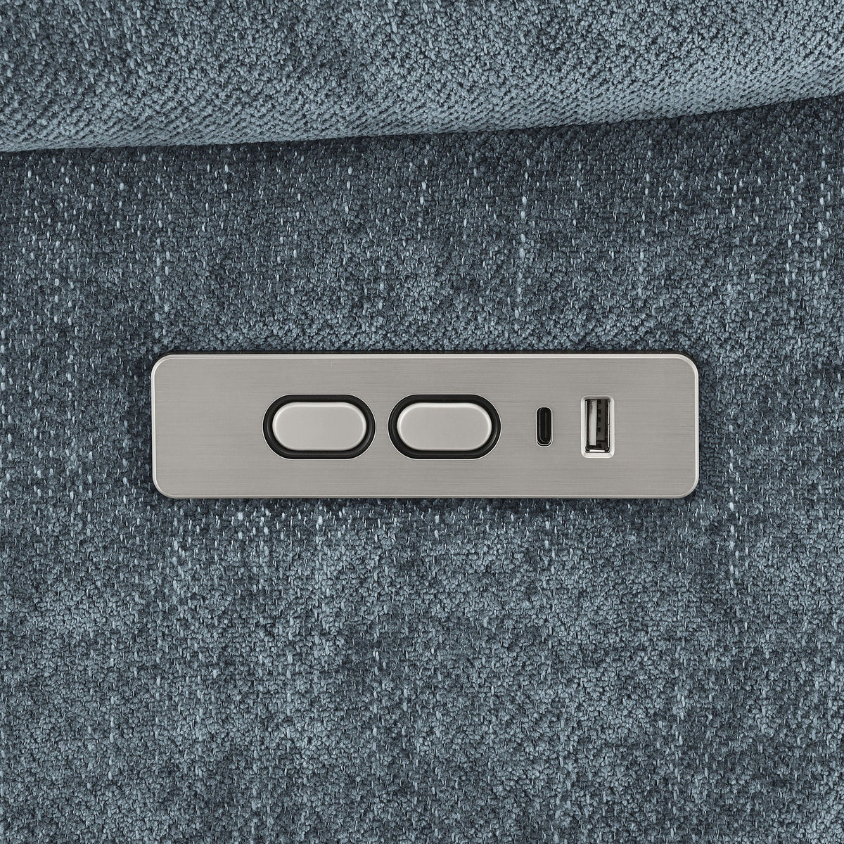 Beca lift chair control panel; brushed metal plate with two large rounded buttons and USB port on Tampa Home & Garden Store