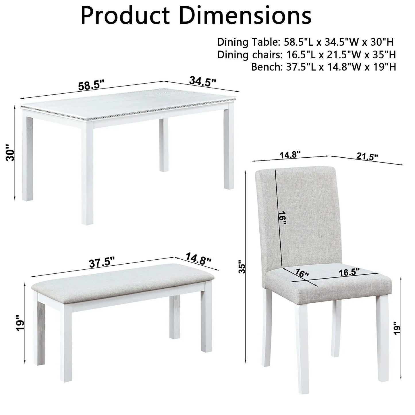 Dining Table Set with Crystal Decoration and Upholstered Chairs, 5-piece, Unique Piece on Tampa Home & Garden Store