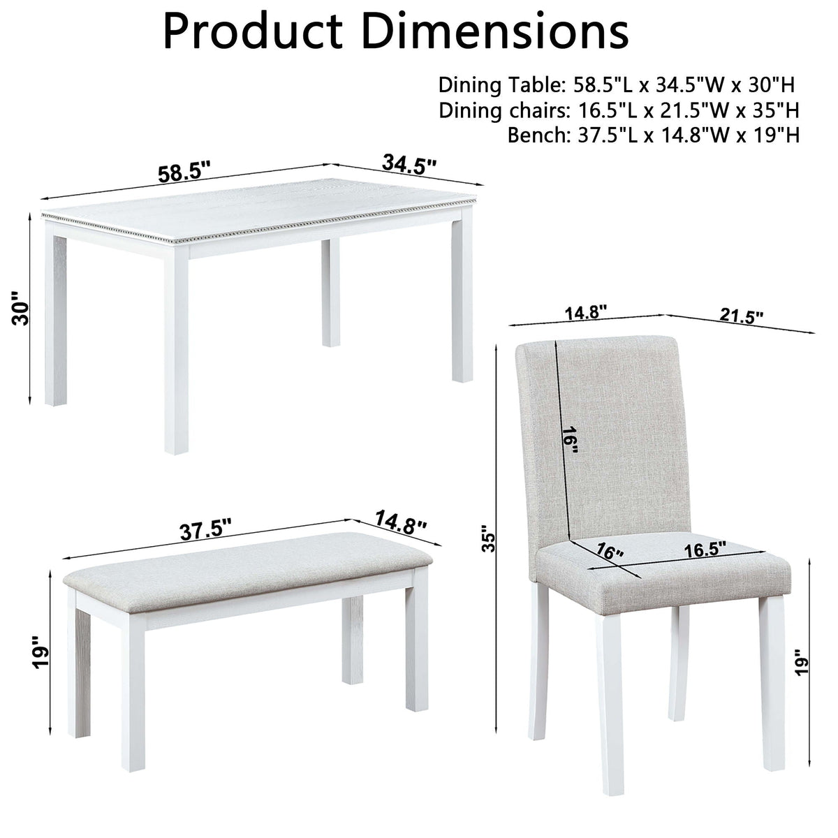 Dining Table Set with Crystal and Upholstered Chairs – Gray or White, 5-Piece by HouseOfZazla on Tampa Home & Garden Store