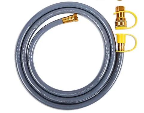 Gas Conversion Kit - Medium Gray hose with brass fittings and yellow adapters for fire pits on Tampa Home & Garden Store
