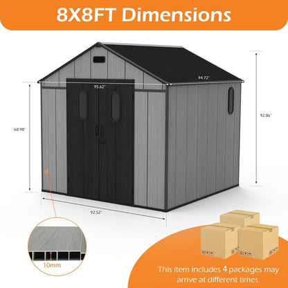 8x8 Resin Outdoor Storage Shed with a Floor