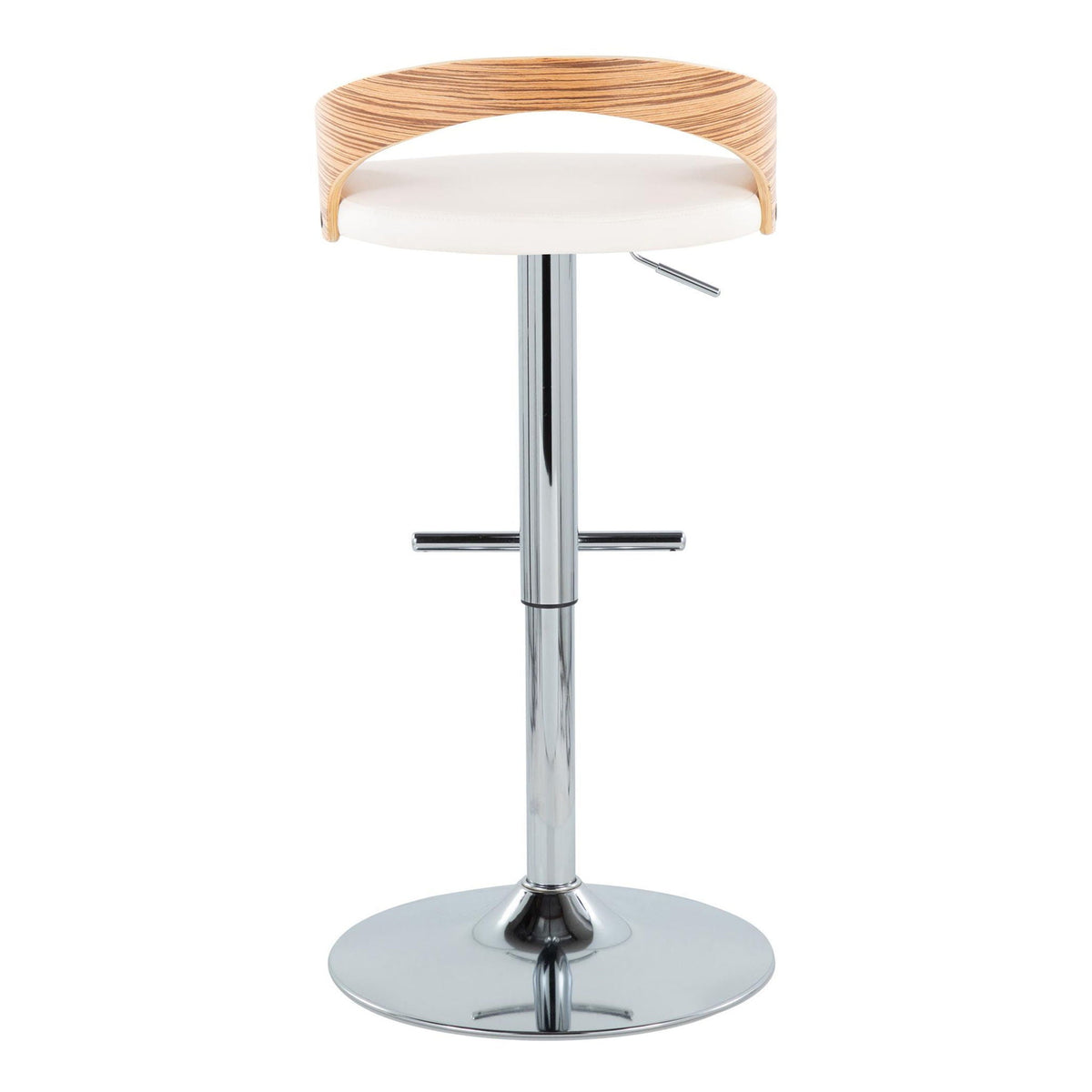 Adjustable-height swivel barstool by HouseOfZazla with brown wood-grain back and white seat on Tampa Home & Garden Store
