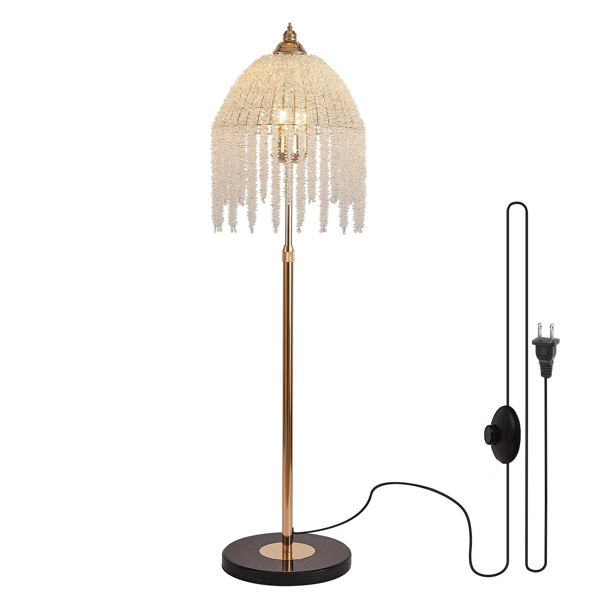 3-Light Elegant Crystal Floor Lamp with gold finish and waterfall crystals by HouseOfZazla on Tampa Home & Garden Store