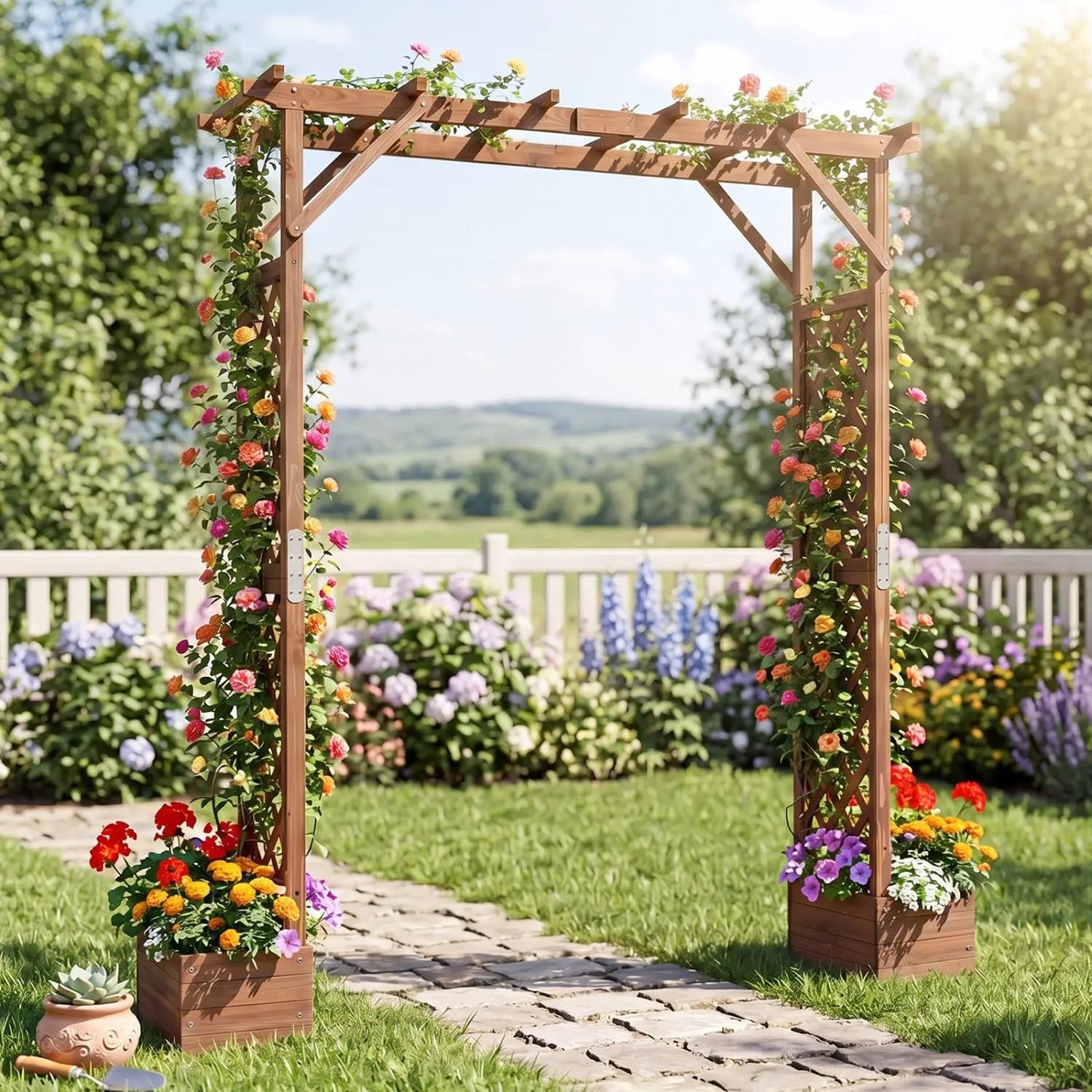 Garden Arbor With Planter Boxes 87in Tall Trellis