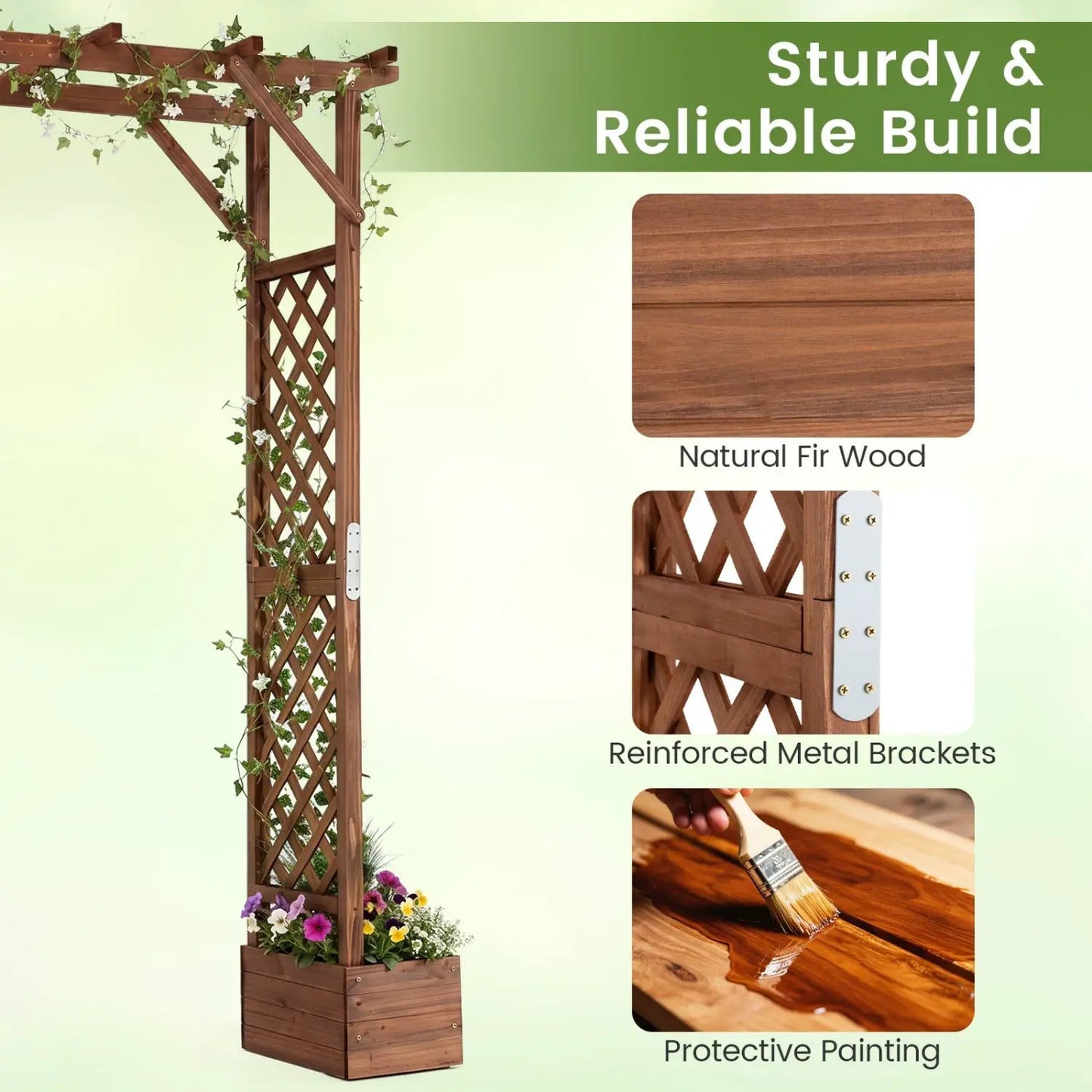 Garden Arbor With Planter Boxes 87in Tall Trellis