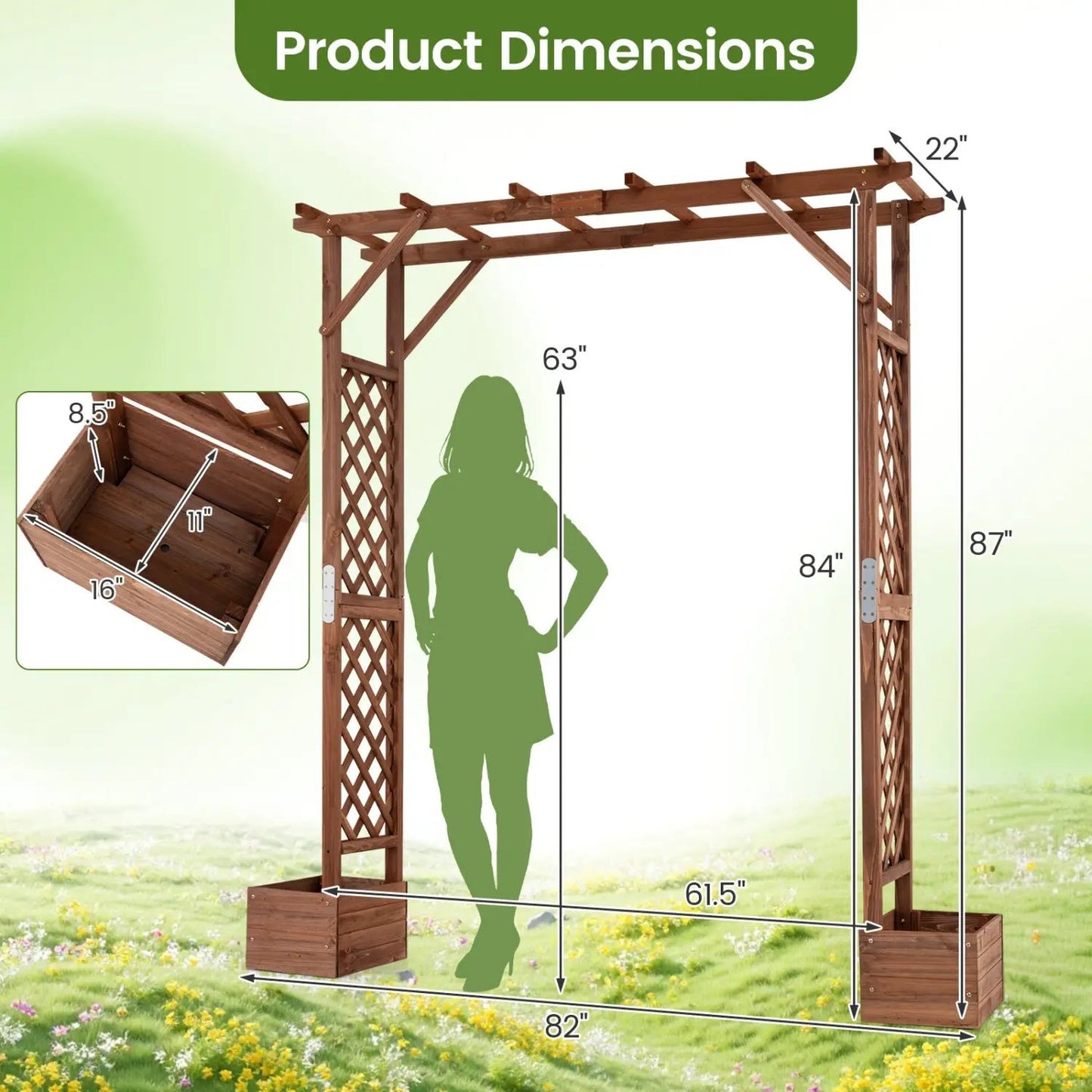 Garden Arbor With Planter Boxes 87in Tall Trellis