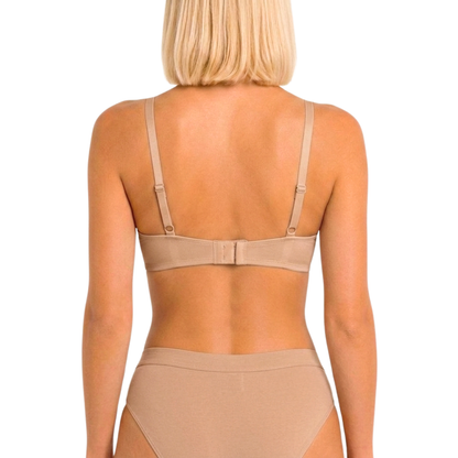 Wireless Plunge Bralette in organic cotton beige with adjustable straps by Net Positive on Tampa Home & Garden Store