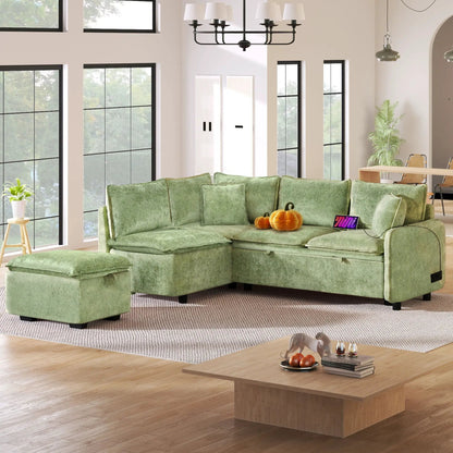 Convertible sleeper sectional sofa in green with storage ottoman by Unique Piece Furniture on Tampa Home & Garden Store