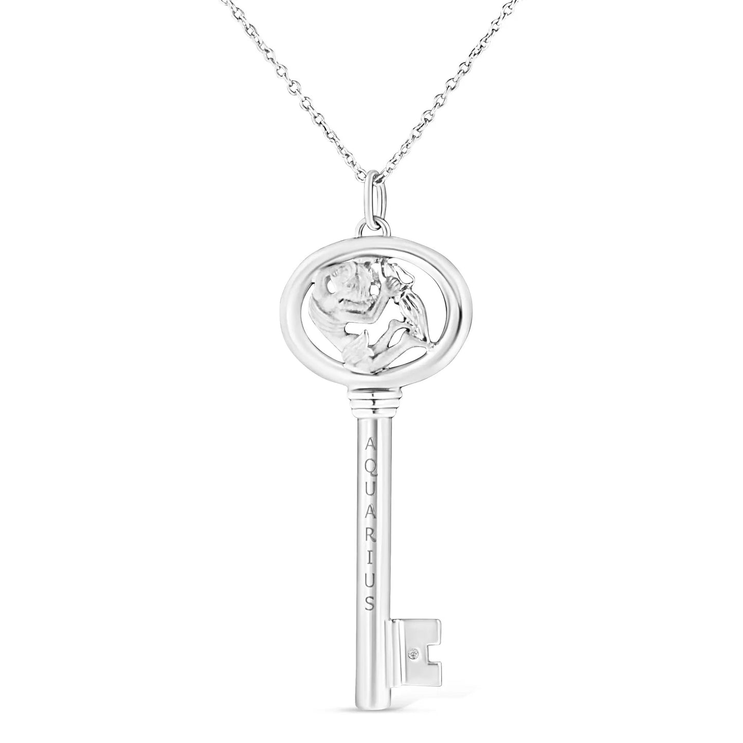 Sterling silver Virgo zodiac key pendant necklace with diamond accent on 18-inch chain by Bids.com on Tampa Home & Garden Store