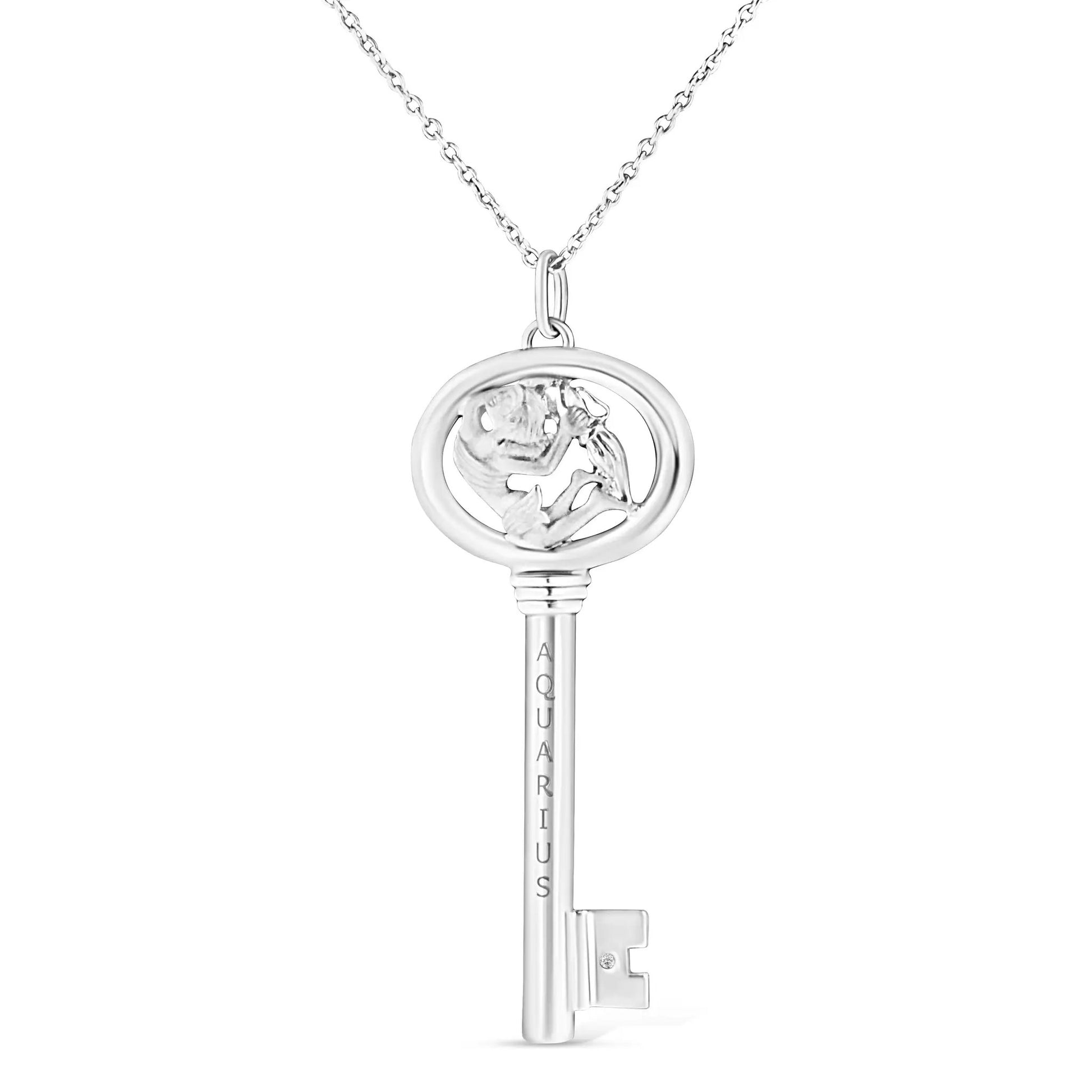 Sterling silver Virgo zodiac key pendant necklace with diamond accent on 18-inch chain by Bids.com on Tampa Home & Garden Store