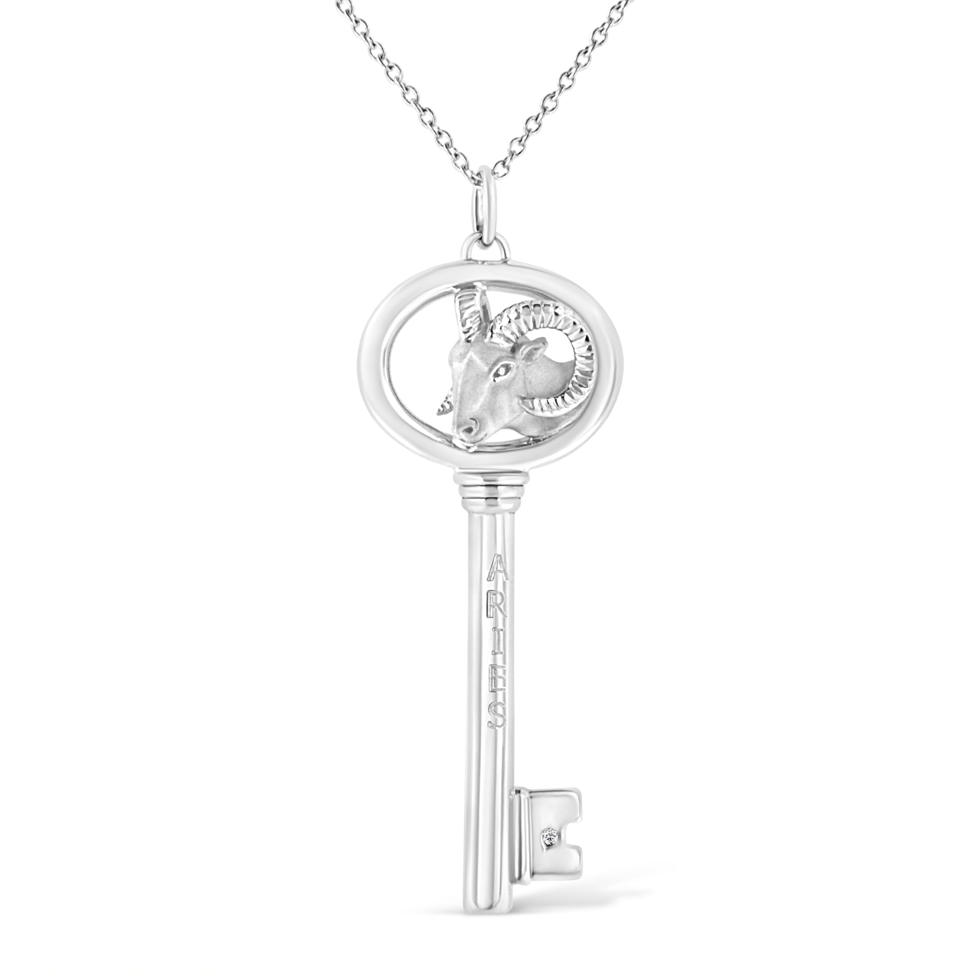 Sterling silver Virgo zodiac key pendant with diamond accent 18in chain on Tampa Home & Garden Store