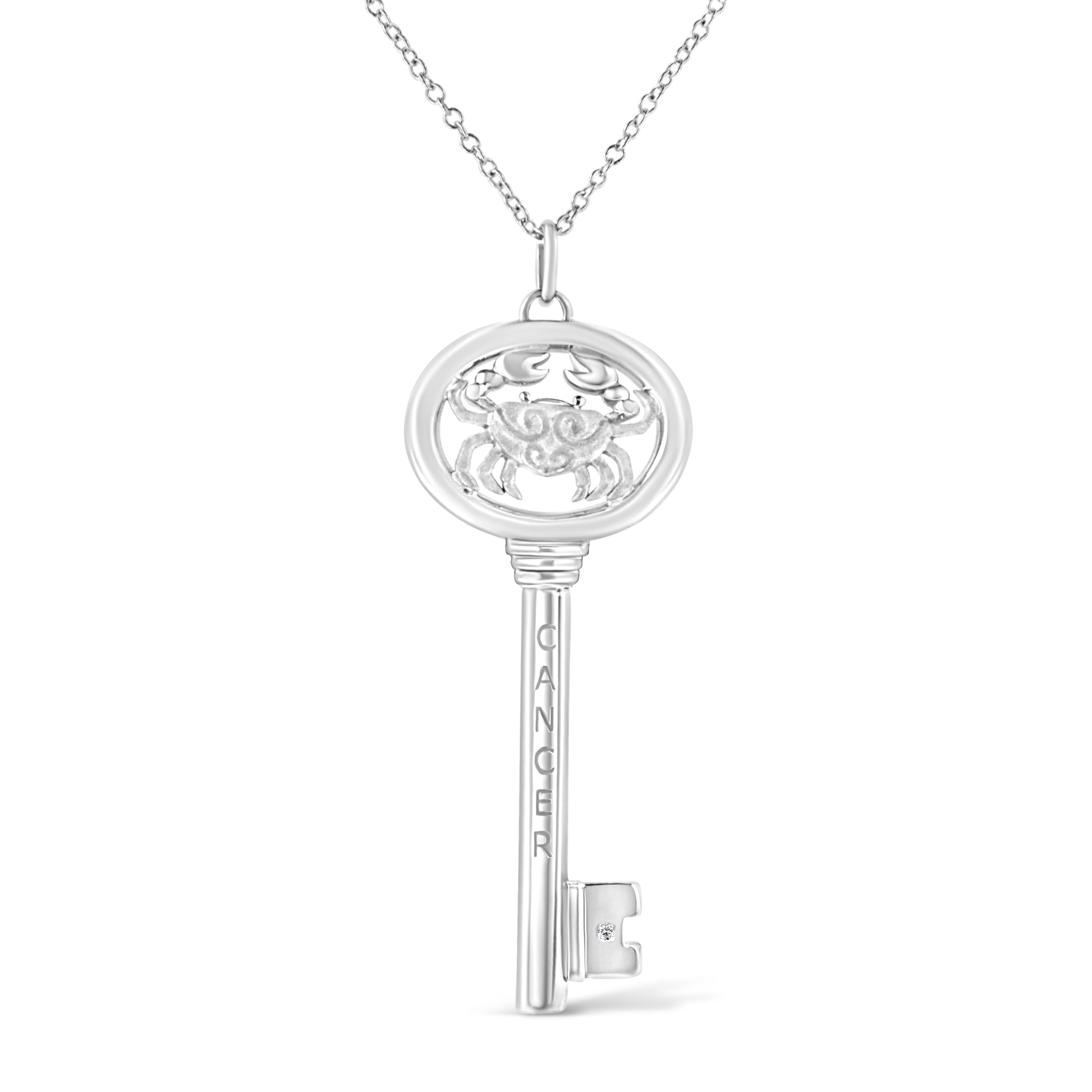 Sterling silver Virgo zodiac key pendant necklace with diamond accent, 18 inch chain on Tampa Home & Garden Store