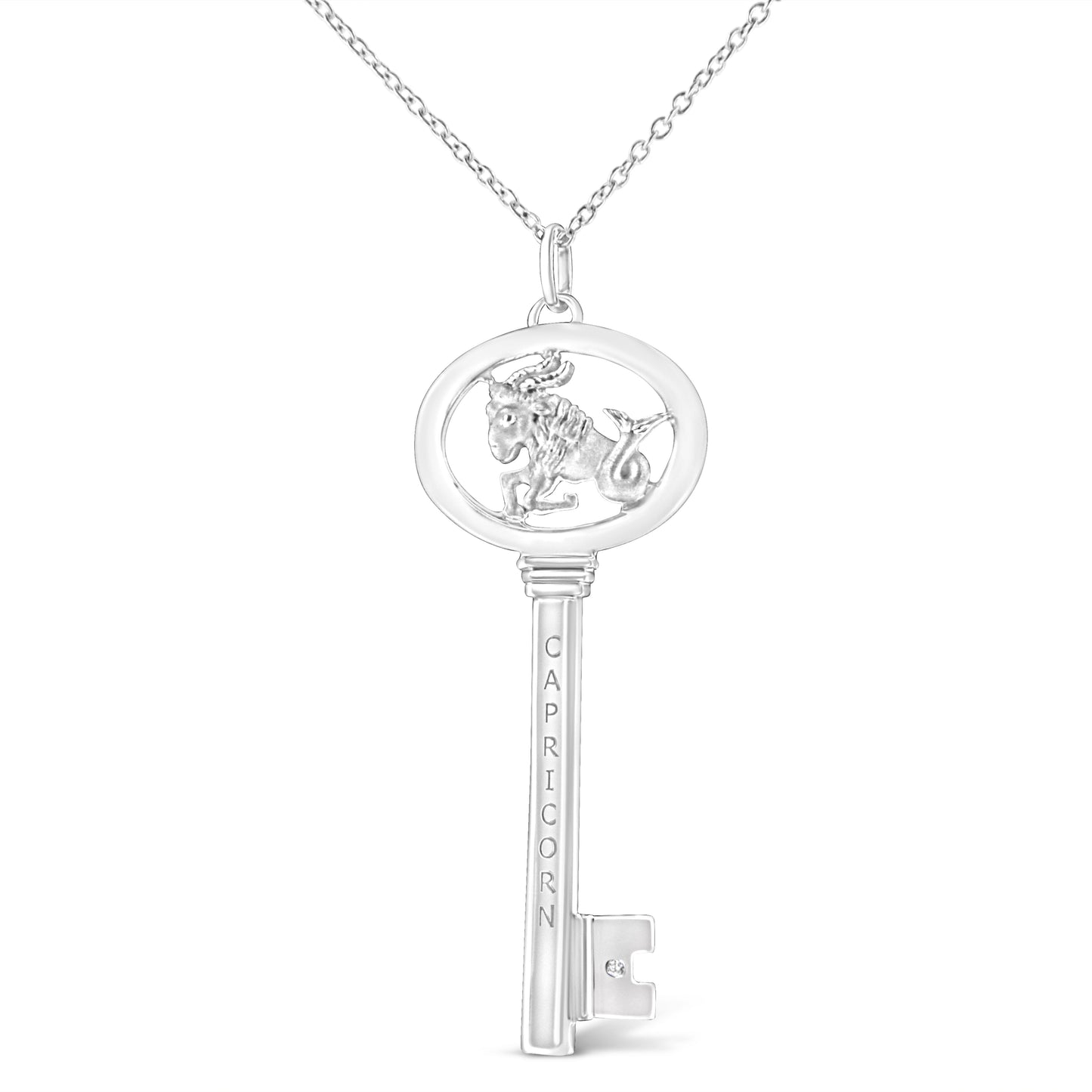 Pendant necklace .925 sterling silver Virgo zodiac key with diamond accent on 18 inch chain on Tampa Home & Garden Store