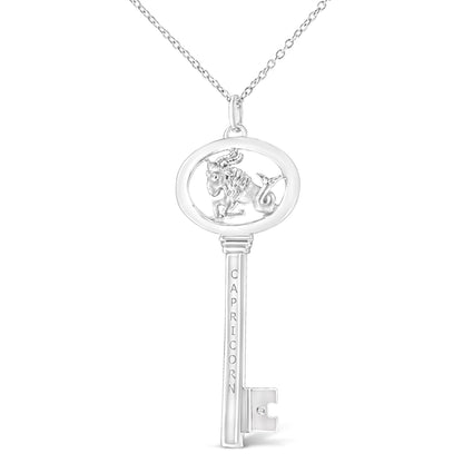 Pendant necklace .925 sterling silver Virgo zodiac key with diamond accent on 18 inch chain on Tampa Home & Garden Store