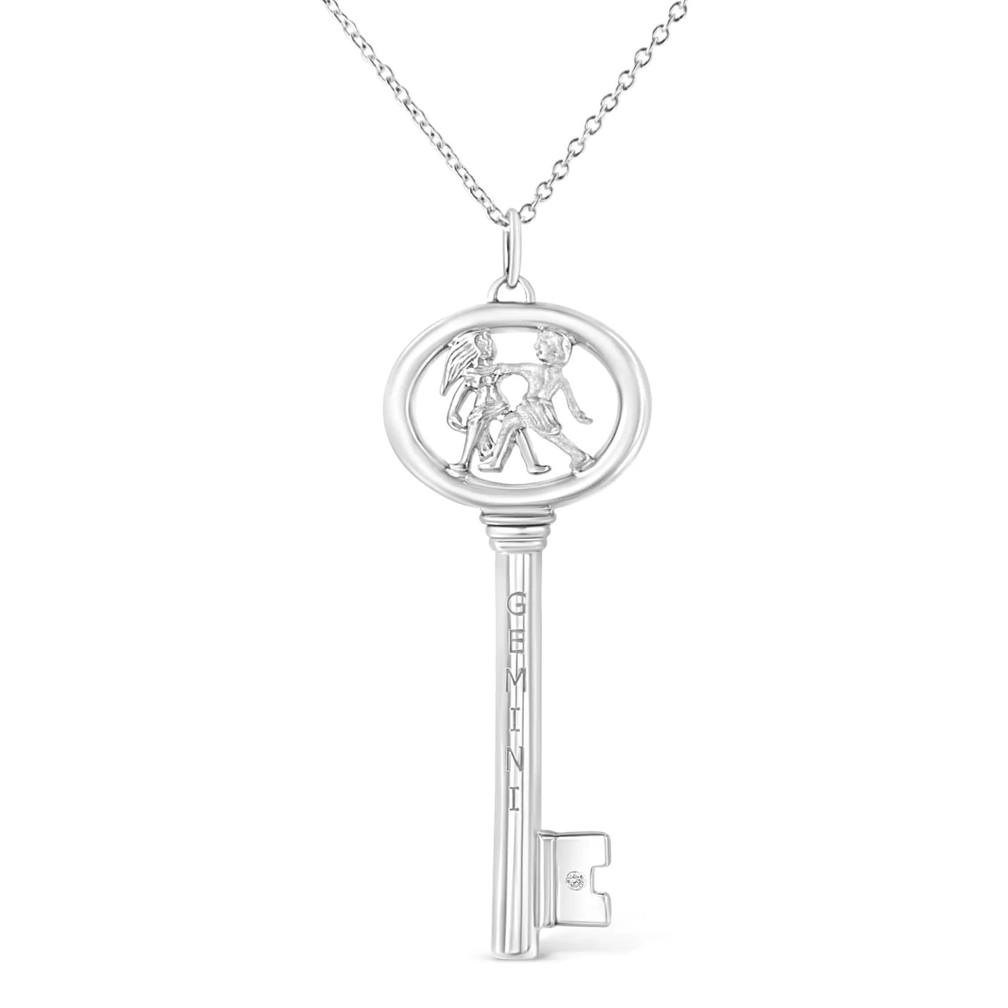 Sterling silver Virgo key pendant necklace with diamond accents 18in chain on Tampa Home & Garden Store