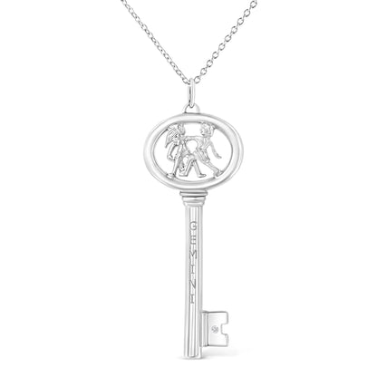 Sterling silver Virgo key pendant necklace with diamond accents 18in chain on Tampa Home & Garden Store