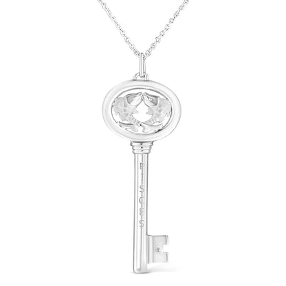 Sterling silver Virgo zodiac key pendant necklace with diamond accent on 18in chain on Tampa Home & Garden Store