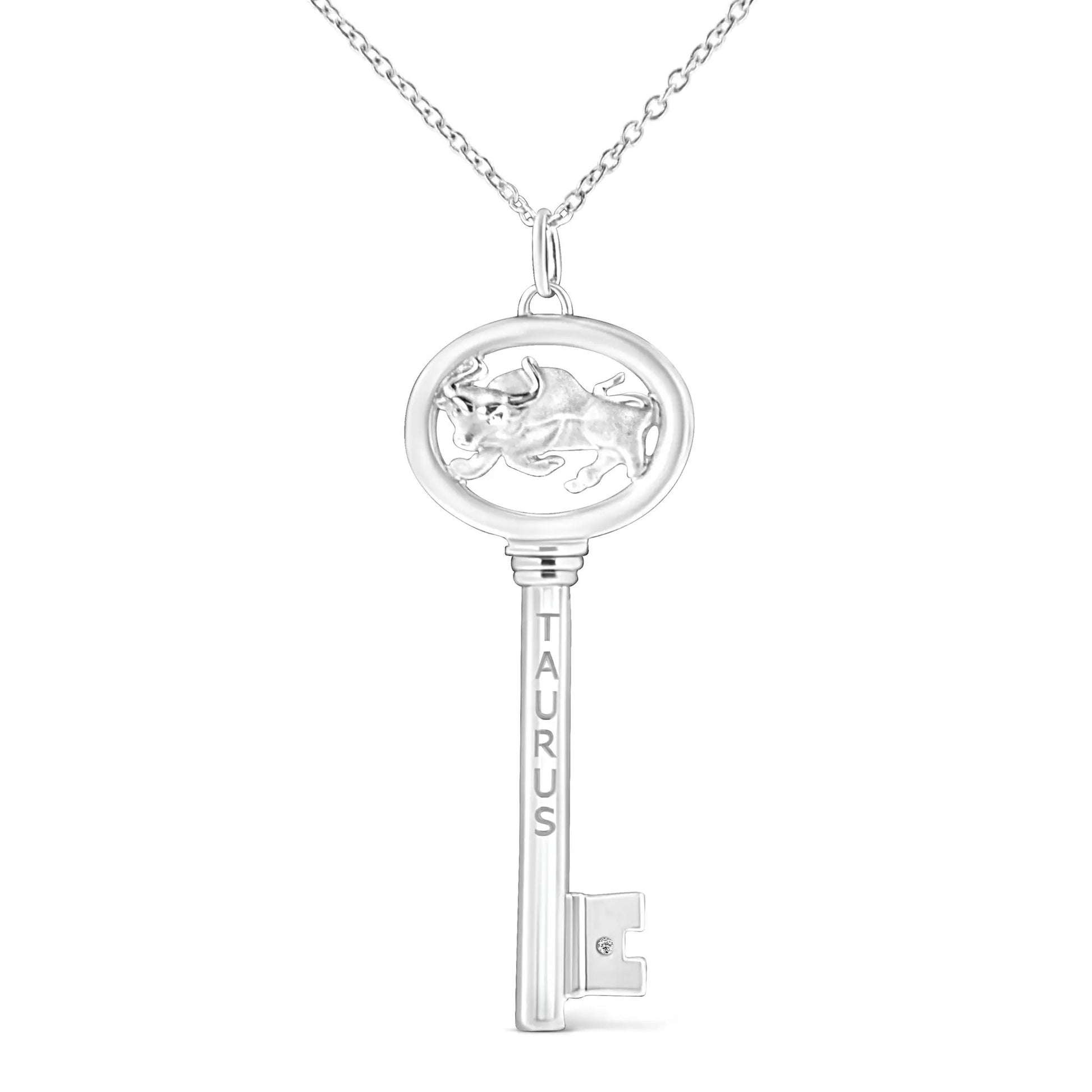 Sterling silver Virgo zodiac key pendant necklace with diamond accent on 18in chain by Bids.com on Tampa Home & Garden Store