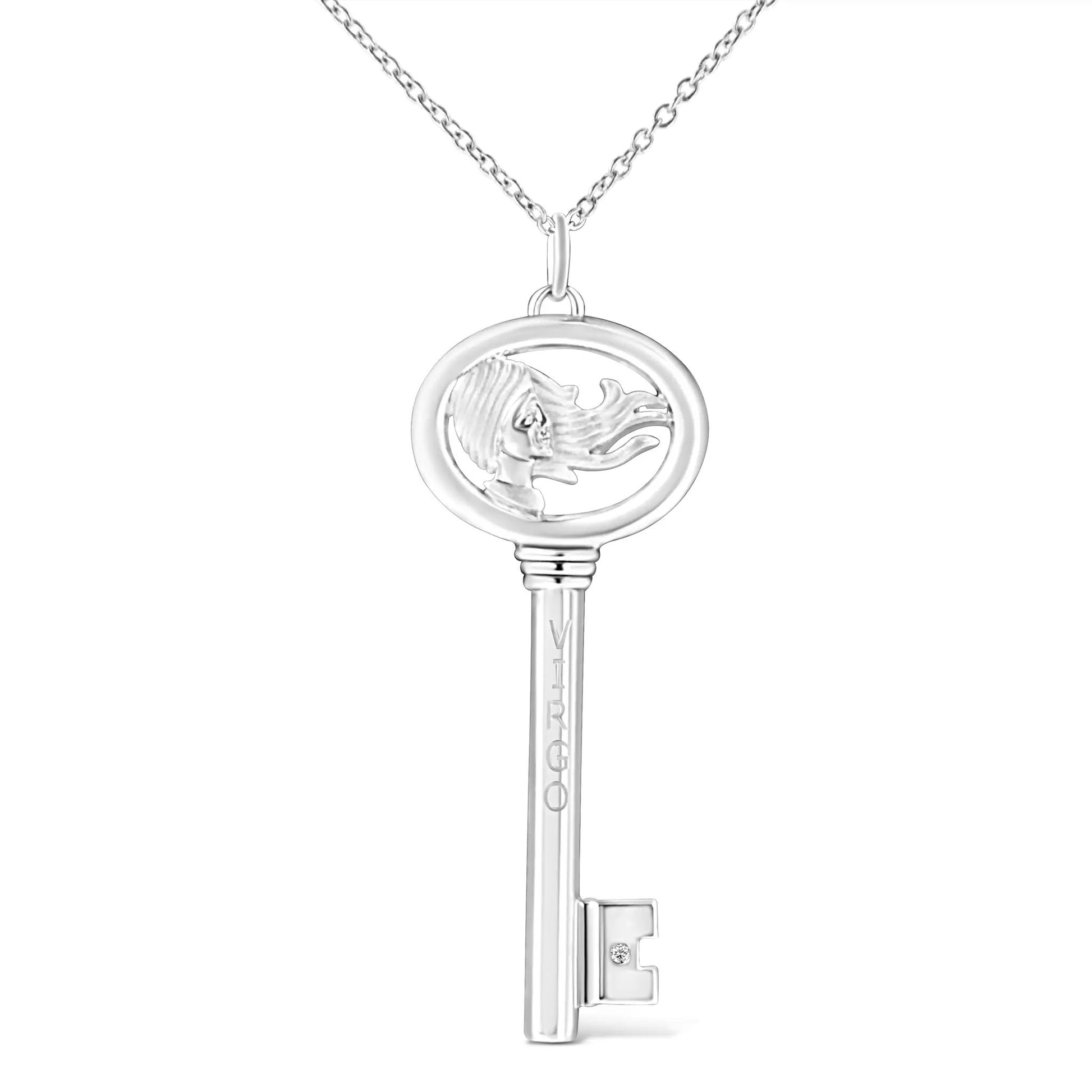 Sterling Silver Virgo Zodiac Key Pendant Necklace with diamond accent, 18in chain, Bids.com on Tampa Home & Garden Store
