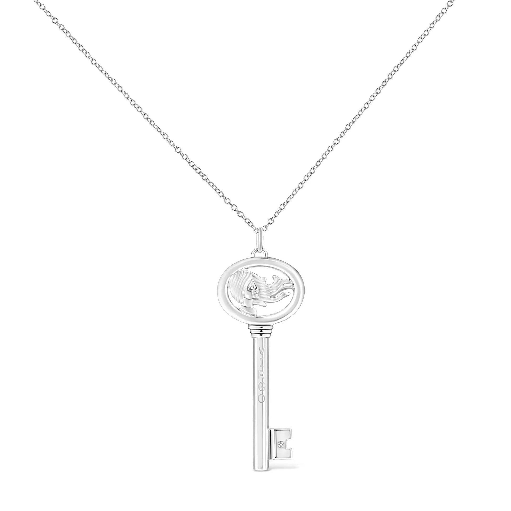 Silver Virgo key pendant necklace with diamond accents, 18-inch chain by Bids.com on Tampa Home & Garden Store