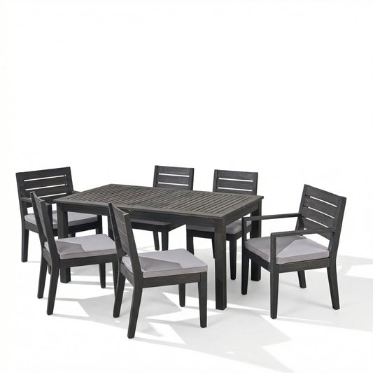 Outdoor Acacia Wood 7-Piece Expandable Dining Set in black by HouseOfZazla on Tampa Home & Garden Store