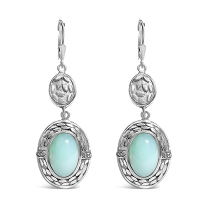 Chalcedony drop earrings in silver with diamond accents, Bids.com pale blue cabochons pair on Tampa Home & Garden Store