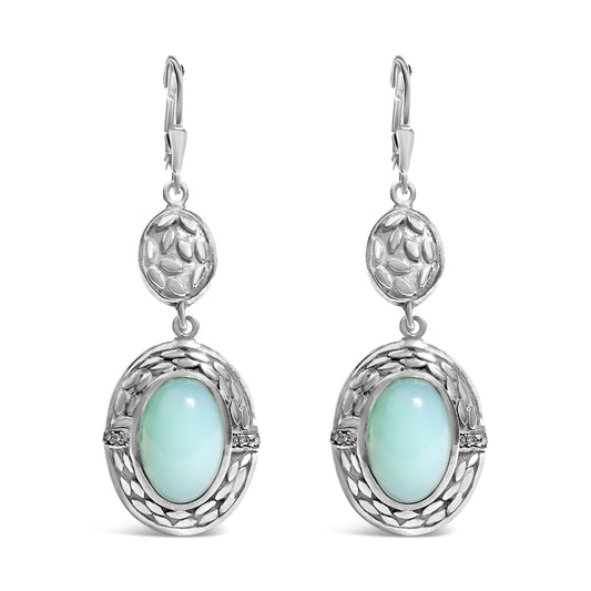 Chalcedony drop earrings in silver with diamond accents, Bids.com pale blue cabochons pair on Tampa Home & Garden Store