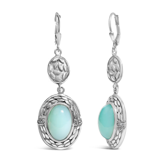 Pair of .925 sterling silver chalcedony drop earrings with diamond accents by Bids.com on Tampa Home & Garden Store