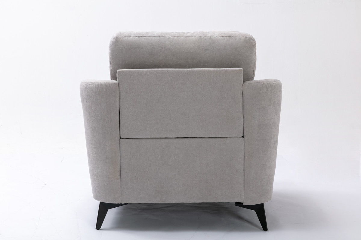 Callie woven fabric arm chair in light gray with black angled legs by HouseOfZazla on Tampa Home & Garden Store