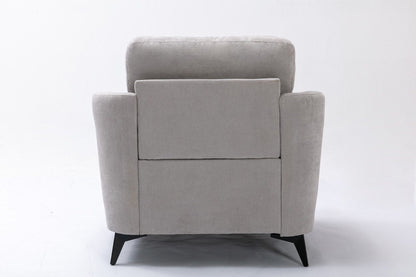 Callie woven fabric arm chair in light gray with black angled legs by HouseOfZazla on Tampa Home & Garden Store