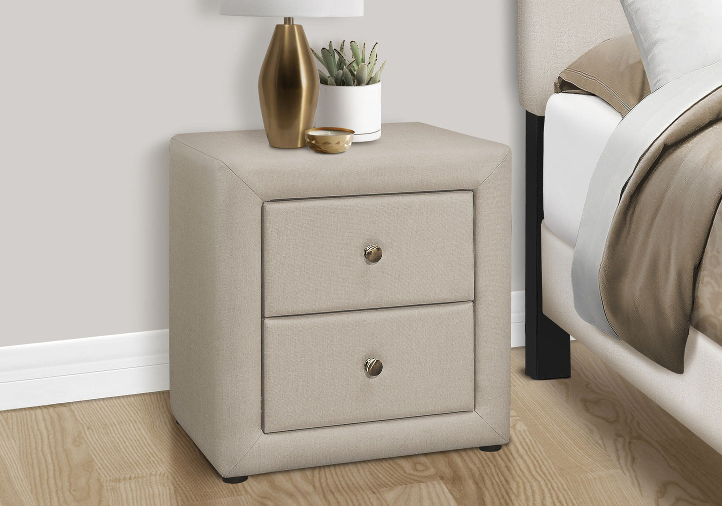 Nightstand With Upholstered Drawer For Bedroom