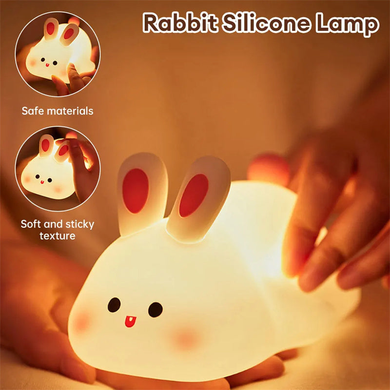 Rabbit silicone night light with big-face bunny, warm glow, touch sensor, kid-friendly decor on Tampa Home & Garden Store