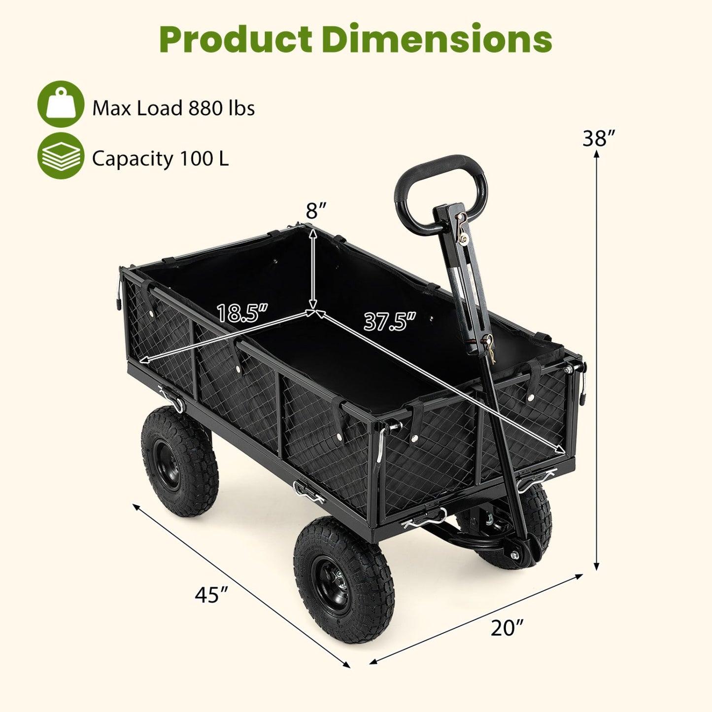 880 Lbs Utility Wagon Flatbed With Cloth Liner