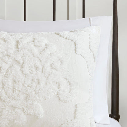 Off White Tufted Cotton King Comforter Set