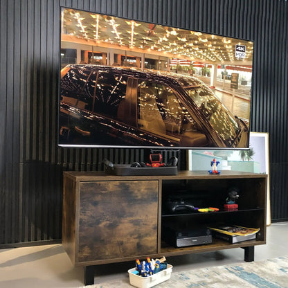 Rustic Brown TV Console With Push to Open Storage