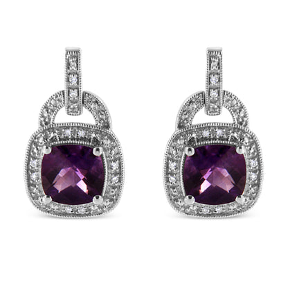 Earrings by Bids.com: 8mm cushion amethyst halo with diamond accents, sterling silver pair on Tampa Home & Garden Store