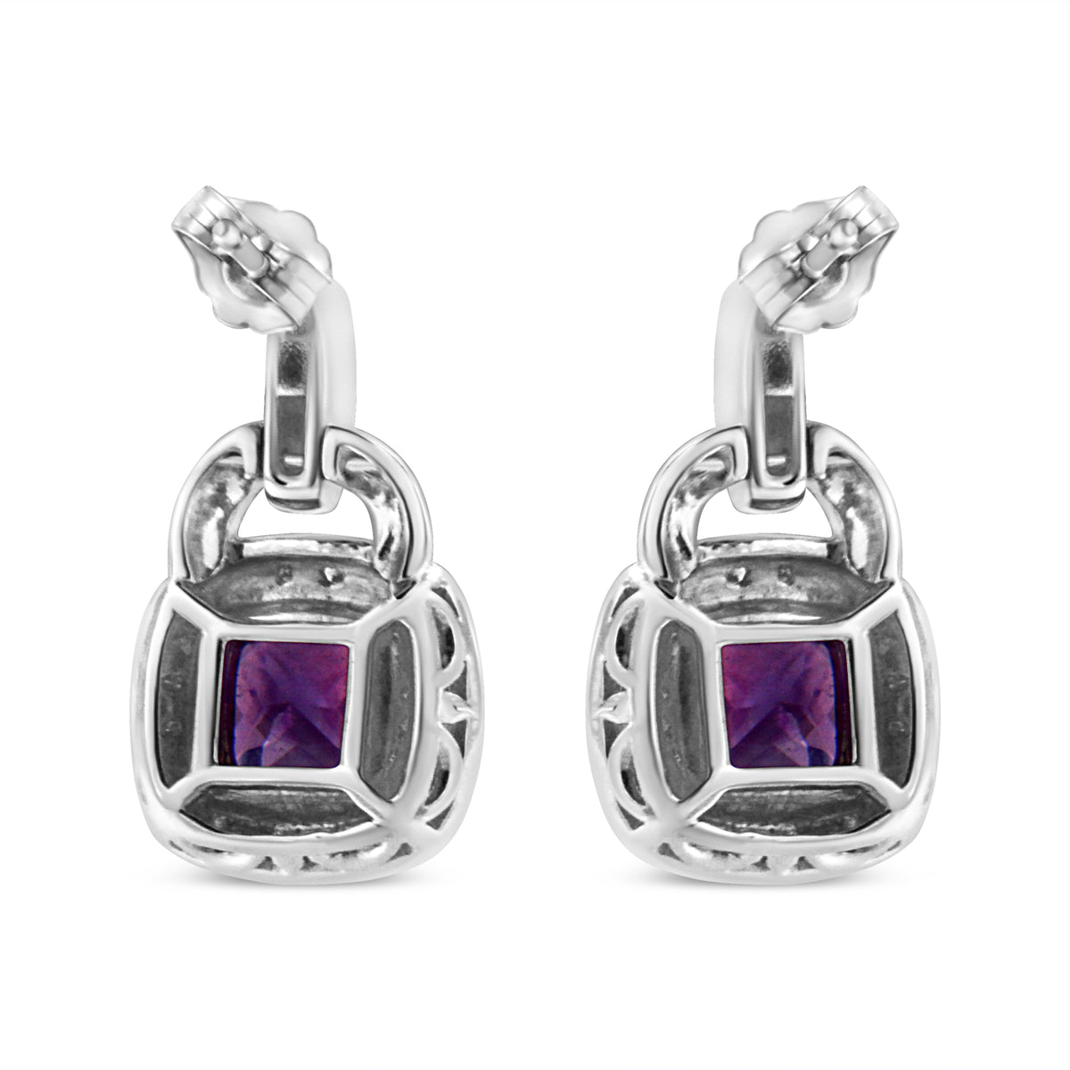 Earrings by Bids.com, .925 silver amethyst cushion with diamond halo, push-back pair on Tampa Home & Garden Store