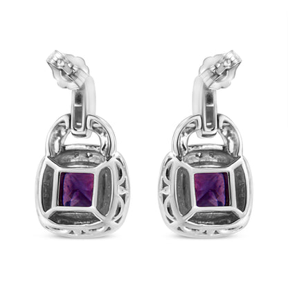Earrings by Bids.com, .925 silver amethyst cushion with diamond halo, push-back pair on Tampa Home & Garden Store
