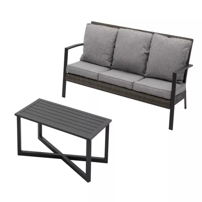 2 Piece Outdoor Patio Set with Cushions & Coffee Table gray wicker frame HouseOfZazla on Tampa Home & Garden Store