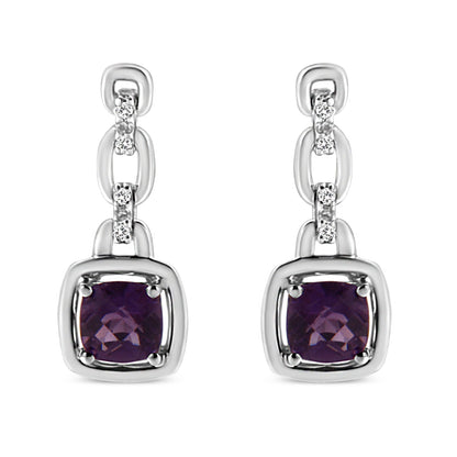 Earrings sterling silver 6x6mm cushion-cut purple amethyst drop with diamond accents on Tampa Home & Garden Store