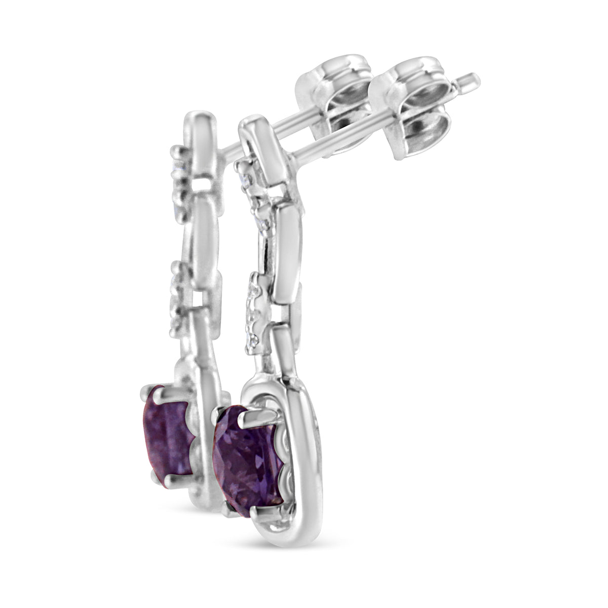 Sterling silver drop earrings with 6x6mm cushion-cut purple amethyst and diamond accents on Tampa Home & Garden Store