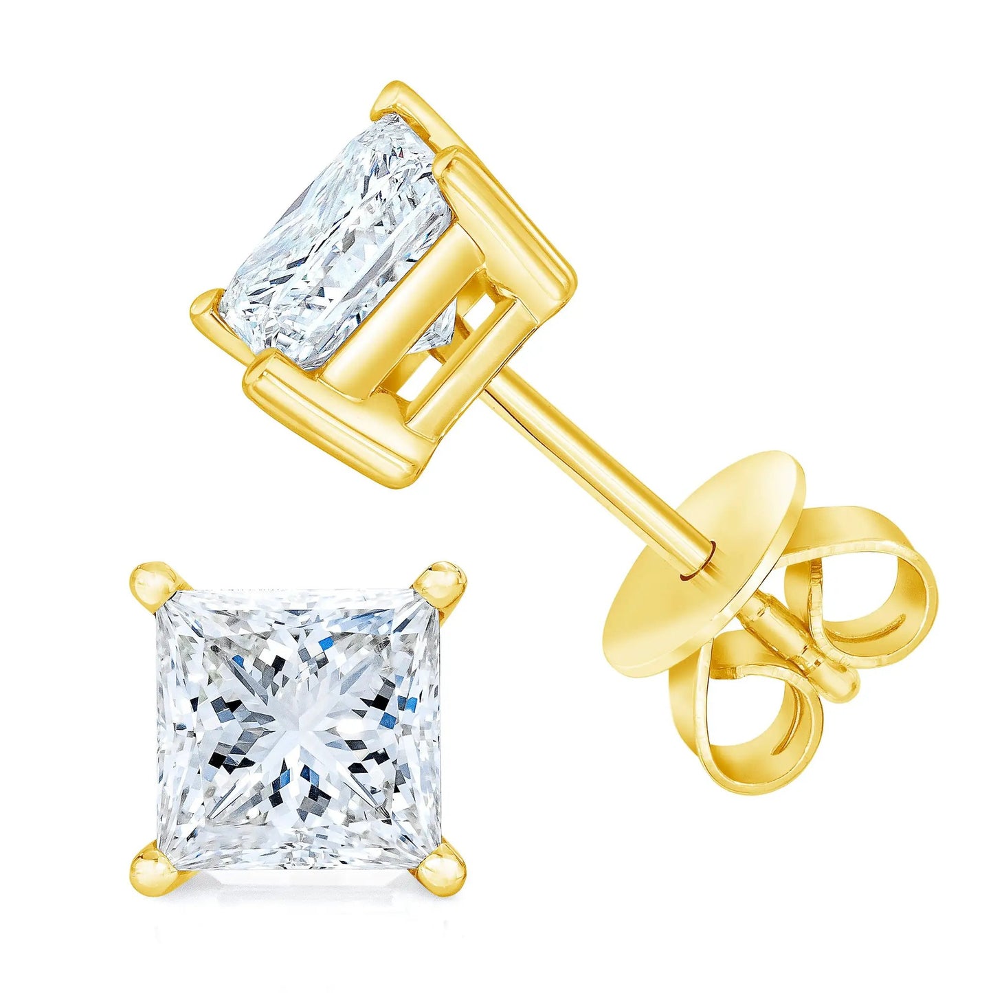 Earrings 14K yellow gold princess-cut diamond stud with four-prong setting by Bids.com on Tampa Home & Garden Store