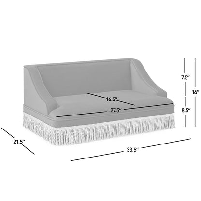 Duchess 33.5-inch Princess Pet Bed Sofa olive green velvet by HouseOfZazla fringe skirt on Tampa Home & Garden Store