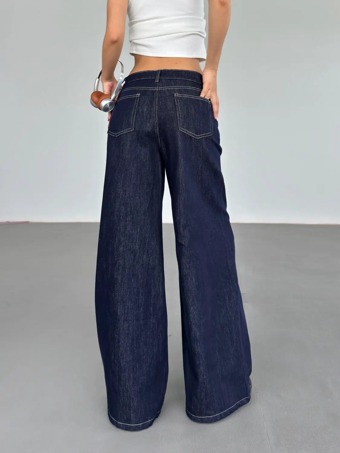Fashion American Retro Wide Leg Jeans for Women, dark denim with back pockets FLIPSTYLEZLLC on Tampa Home & Garden Store