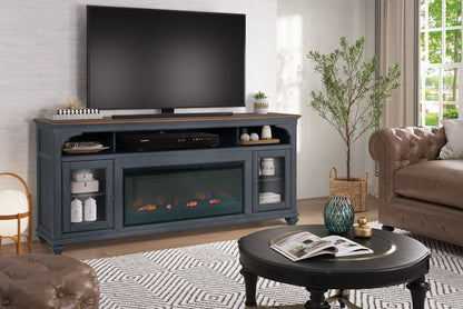 Fireplace TV Stand blue-gray with fireplace insert fits TVs up to 95in by HouseOfZazla on Tampa Home & Garden Store