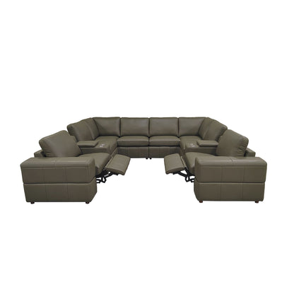 Upholstered sectional with recliner seats in olive leather, by Unique Piece Furniture on Tampa Home & Garden Store