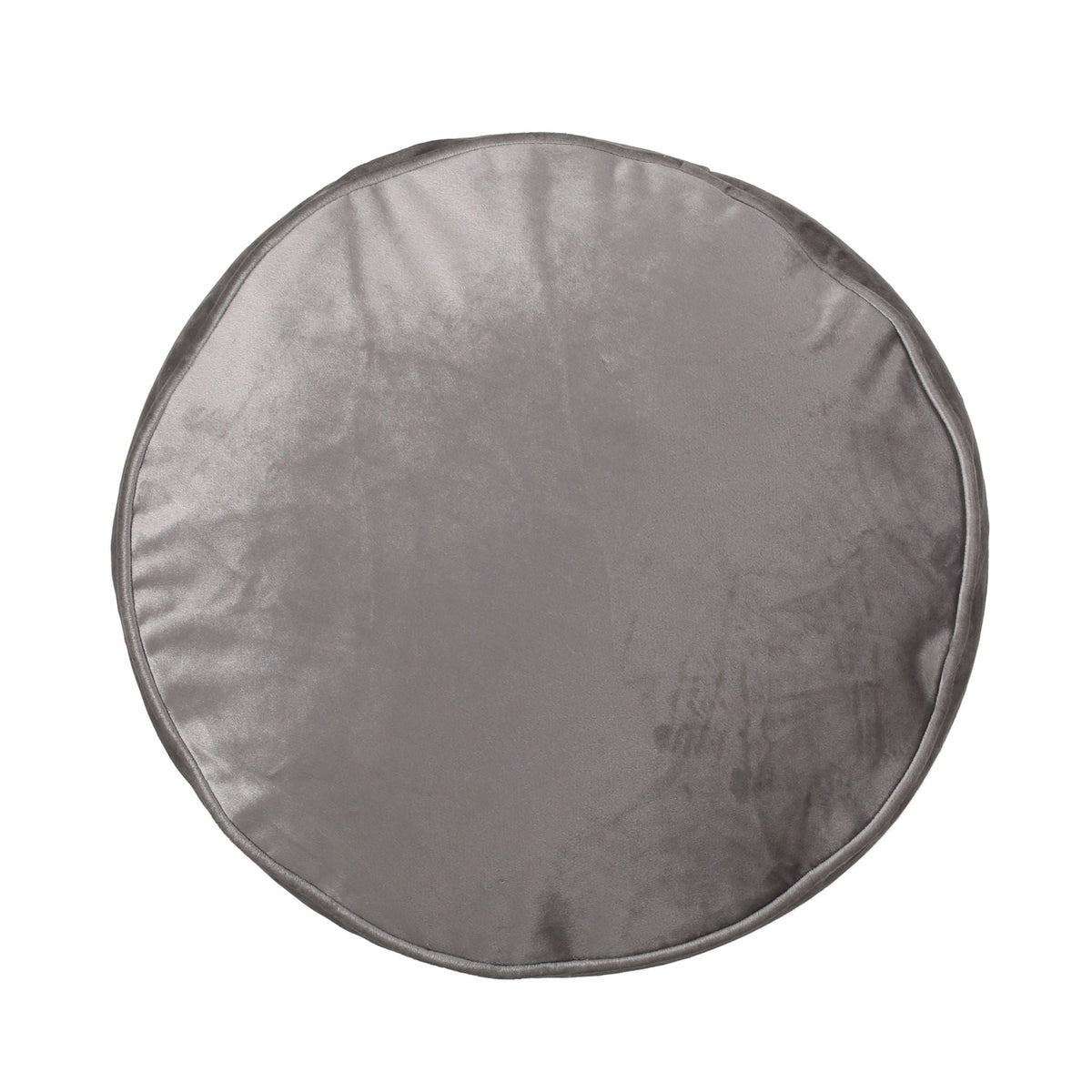 Cylinder pouf ottoman in dark gray velvet fabric with stitched edge, HouseOfZazla accent pouf on Tampa Home & Garden Store
