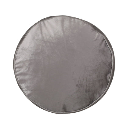 Cylinder pouf ottoman in dark gray velvet fabric with stitched edge, HouseOfZazla accent pouf on Tampa Home & Garden Store