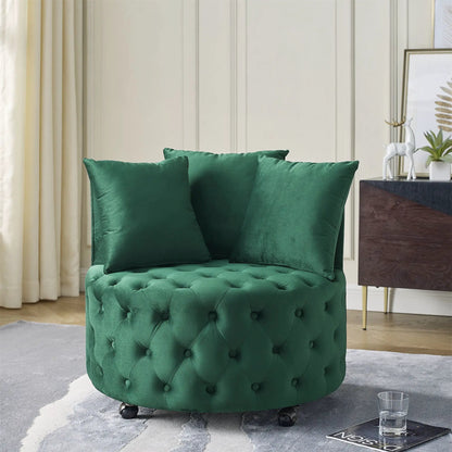 Modern upholstered swivel chair with button tufting in green velvet on wheels on Tampa Home & Garden Store
