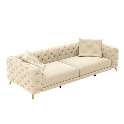 3 in 1 convertible sleeper sofa with tufted apricot beige fabric, movable ottoman HouseOfZazla on Tampa Home & Garden Store